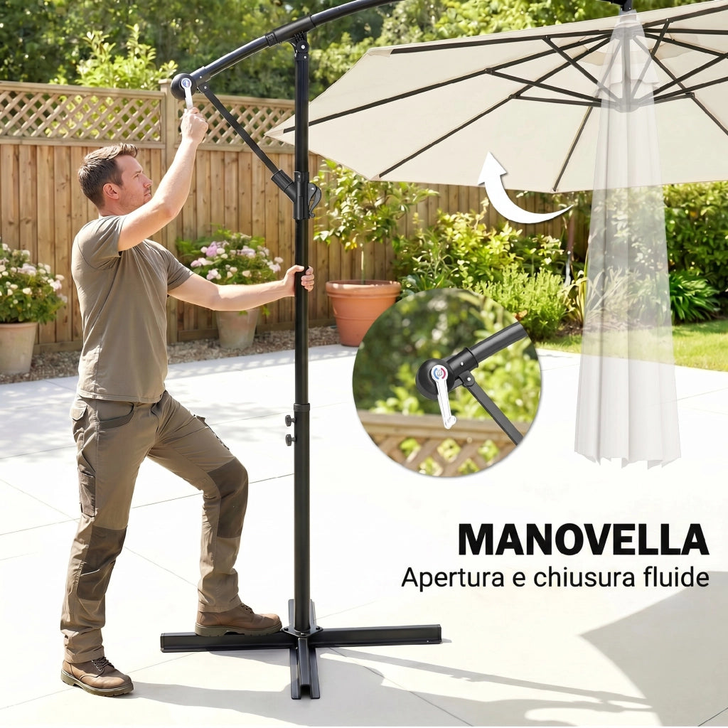Ombrellone da Giardino 3x2.5m ¨C Xylo ¨C Crema Acciaio Poliestere Anti-UV con Manovella