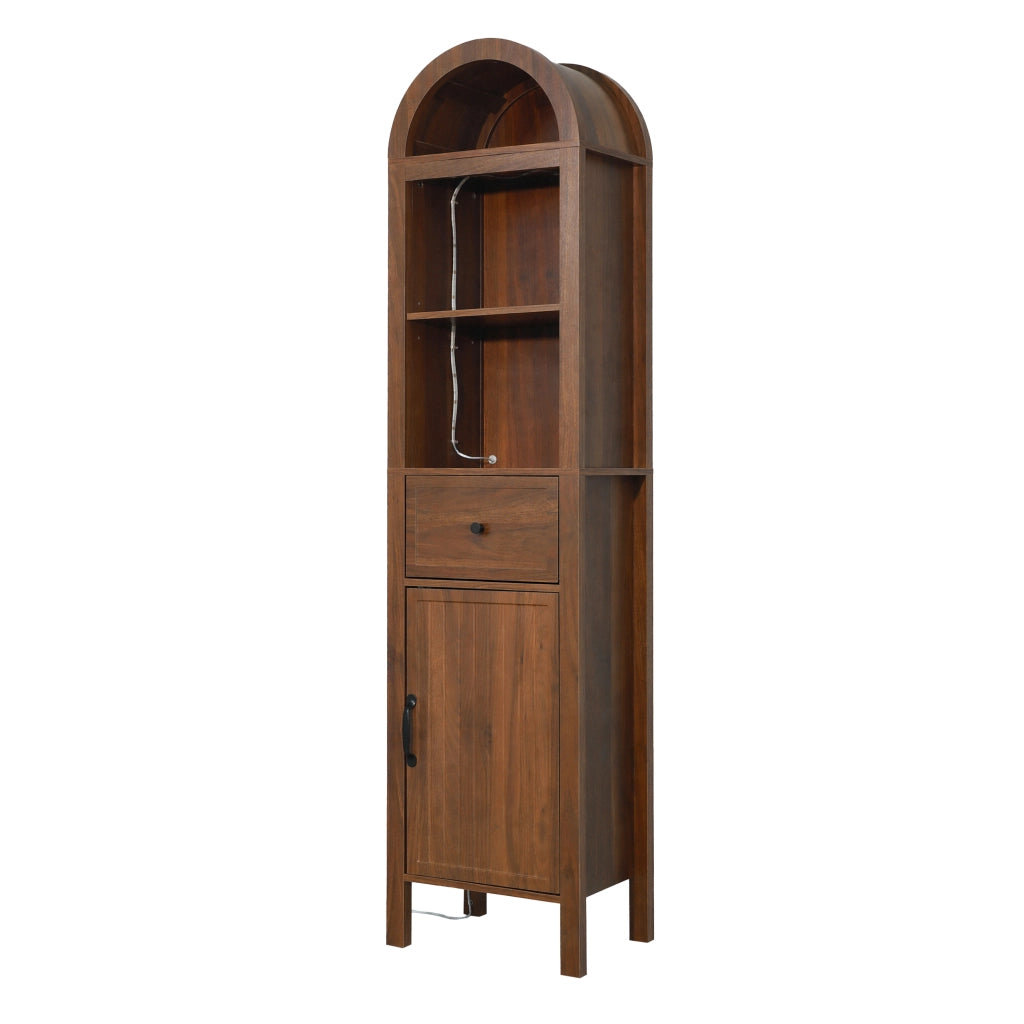 Colonna bagno con 2 ante reversibili; 1 cassetto; vani aperti e LED per bagno; in MDF; noce; 40×30×163 cm