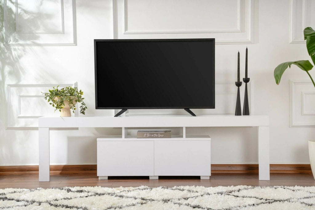 Mobile porta TV Andarna, Credenza da soggiorno, Armadio basso per TV, Base parete attrezzata, 180x31 h50 cm, Bianco