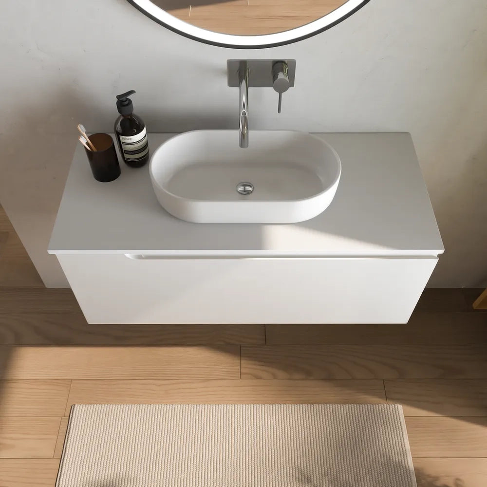 Mobile bagno sospeso 120 cm un cassetto bianco opaco con top | Ardenne