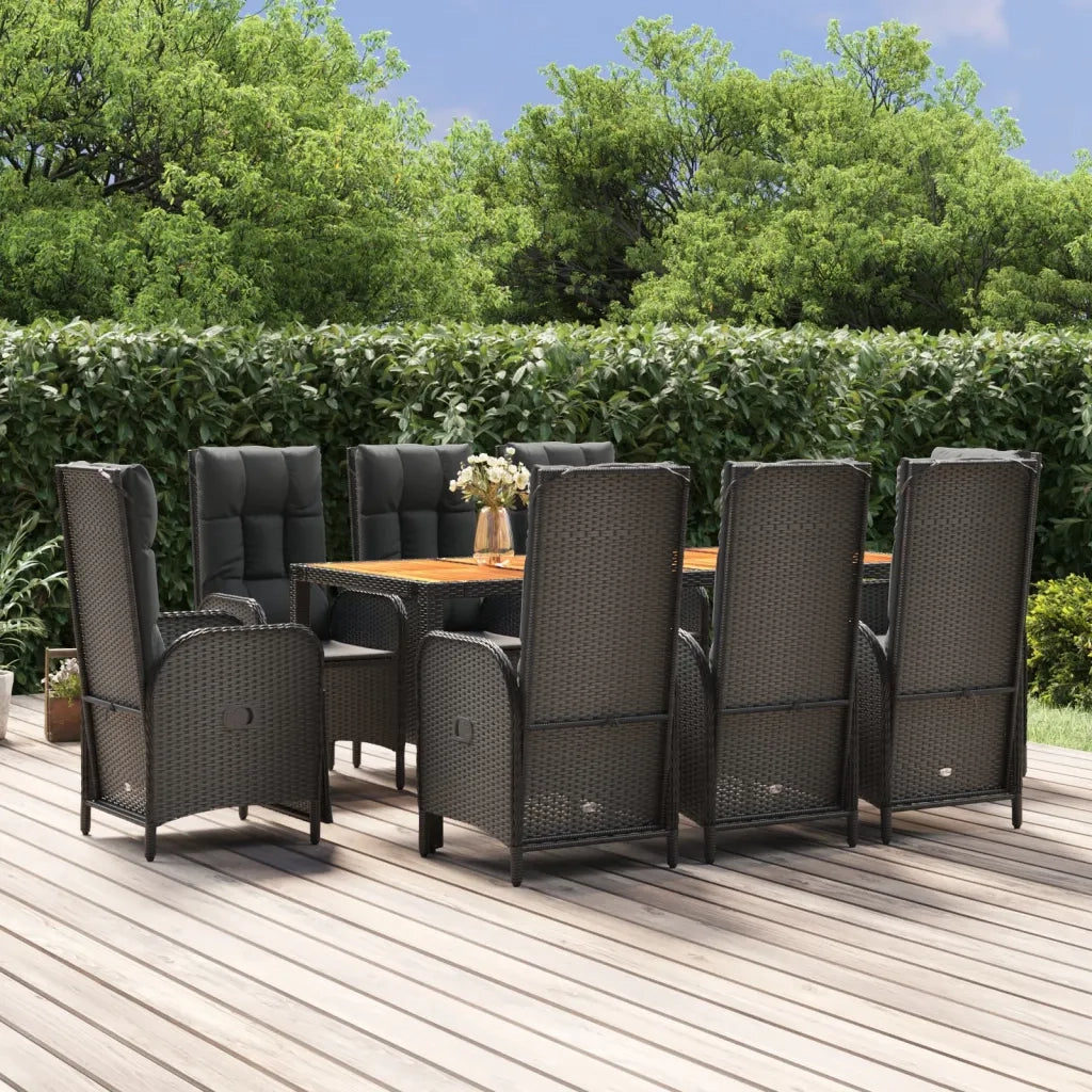 Set da Pranzo da Giardino 9 pz con Cuscini Nero in Polyrattan 3185082