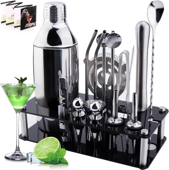 Set di Accessori Cocktail in Acciaio Inossidabile da 18 pezzi - Set di Strumenti Bar Professionale - Set di Cocktail con Libretto di Ricette