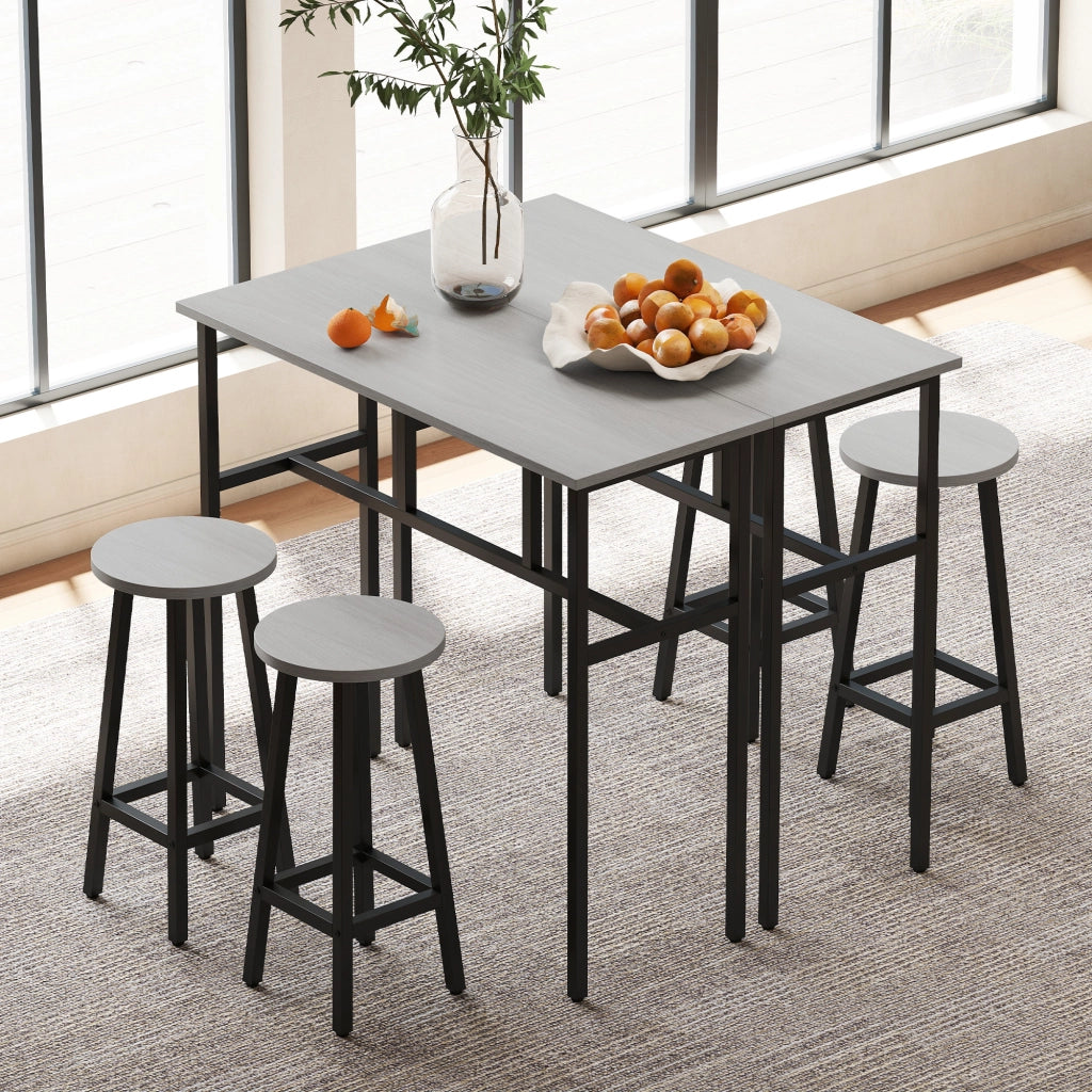 Set da Bar 6 Pezzi con 4 Sgabelli e 2 Tavoli Alti ¨C zephmum ¨C Legno e Acciaio, Grigio