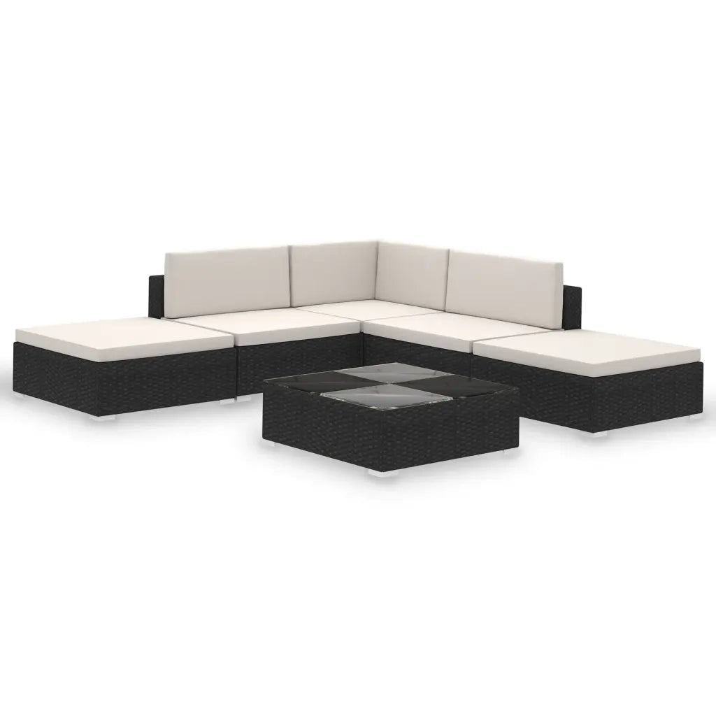 Set Divani da Giardino 6 pz con Cuscini in Polyrattan Nero 41257