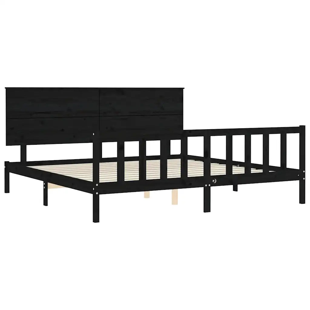 Giroletto con Testiera Nero 200x200 cm in Legno Massello 3193425