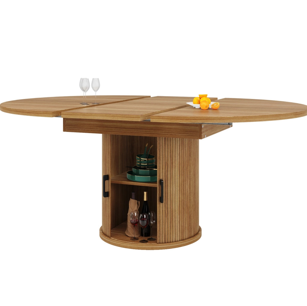 Tavolo da pranzo allungabile 118-158 cm noce con vano contenitore, 6 posti