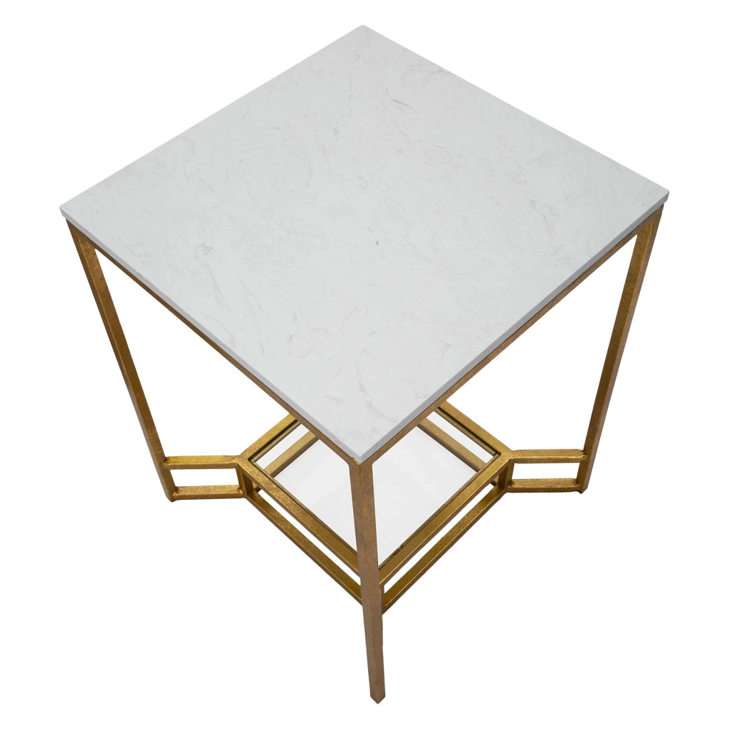 Atiu, Tavolino da Salotto Piano Effetto Marmo, 47x47x60h cm Bianco Marmo