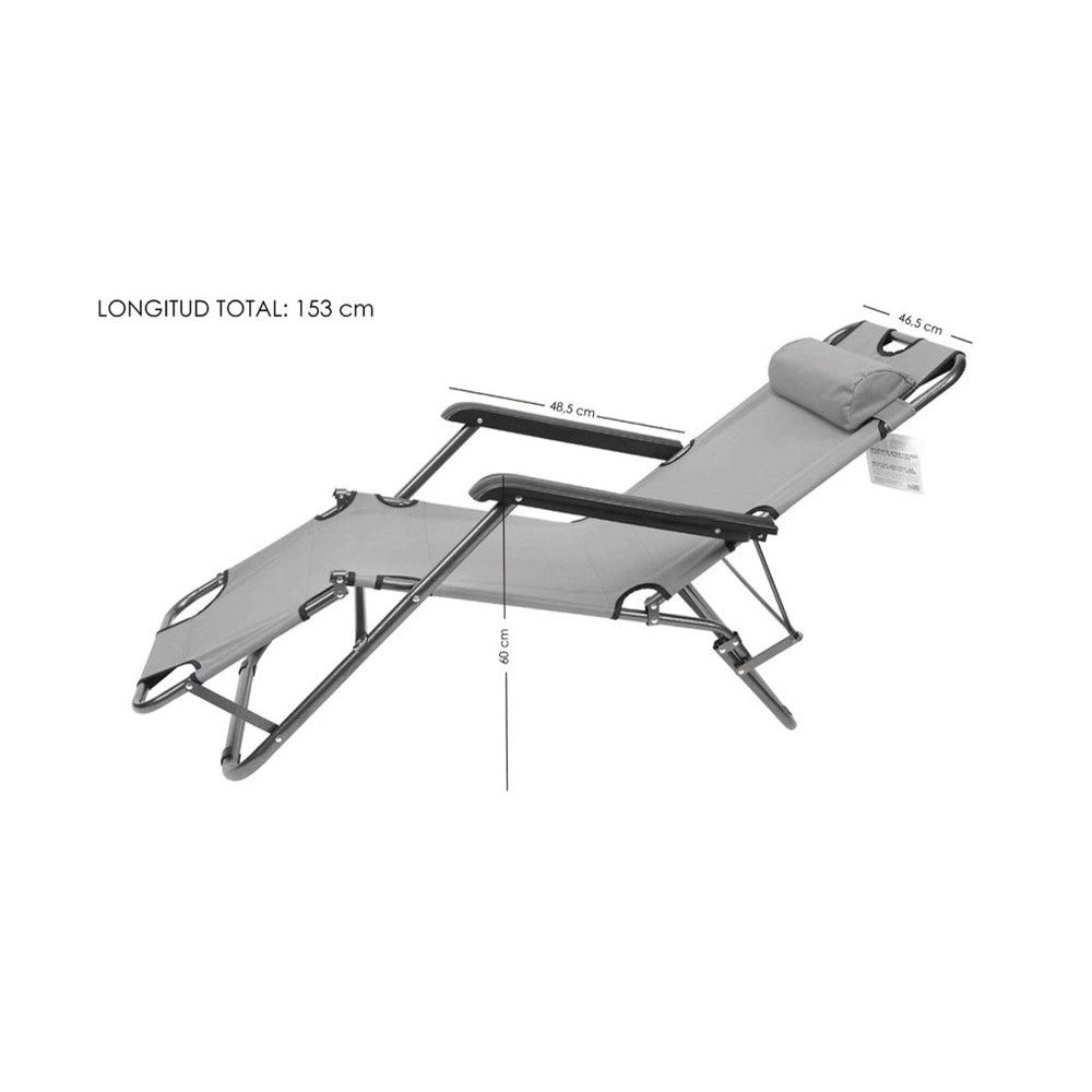 Trade Shop - Sedia A Sdraio Lettino Pieghevole Reclinabile In Metallo Con Poggiatesta Grigio 017055 -