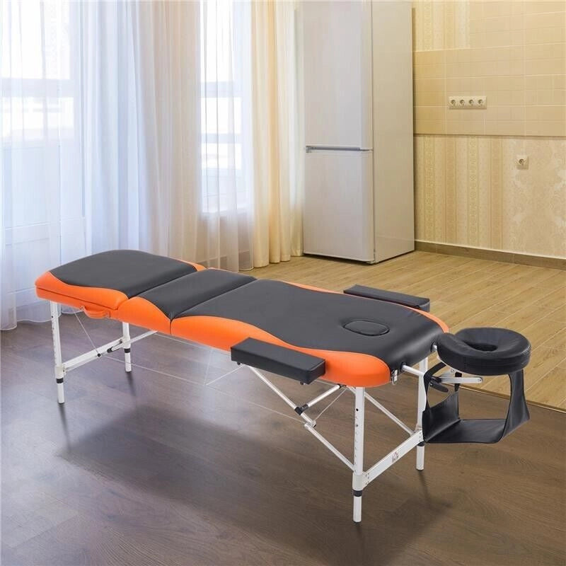 LETTINO PER MASSAGGI PROFESSIONALE PIEGHEVOLE IN ALLUMINIO NERO E ARANCIONE