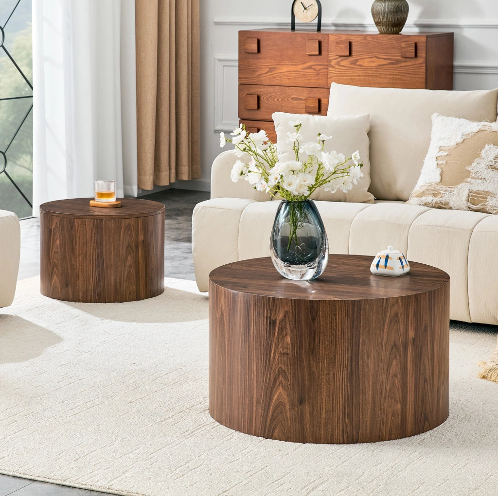 Set di tavolini da caffè impilabili con coperchio rimovibile in MDF colore noce
