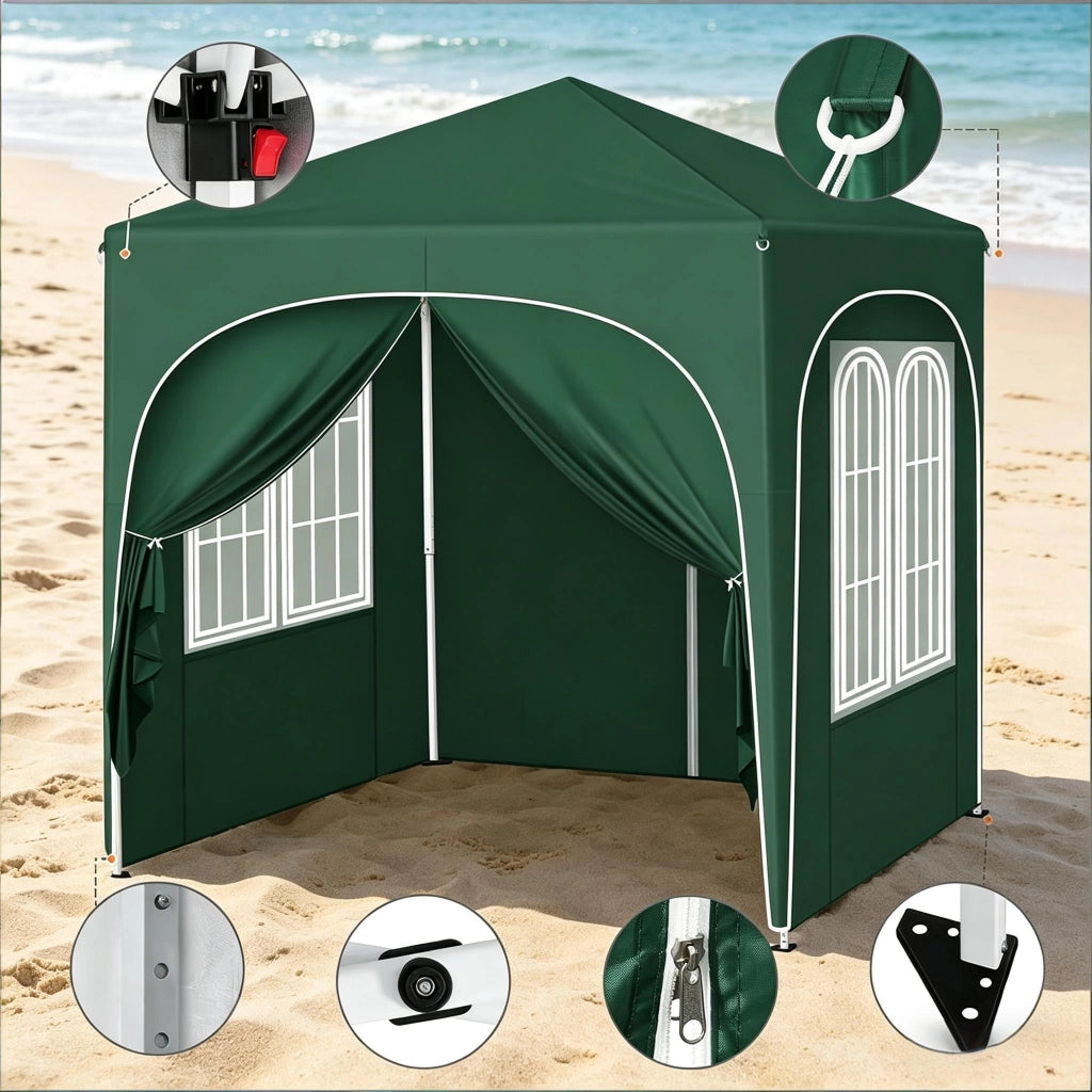 GAZEBO 2x2 m in metallo e tessuto Oxford verde con pareti laterali