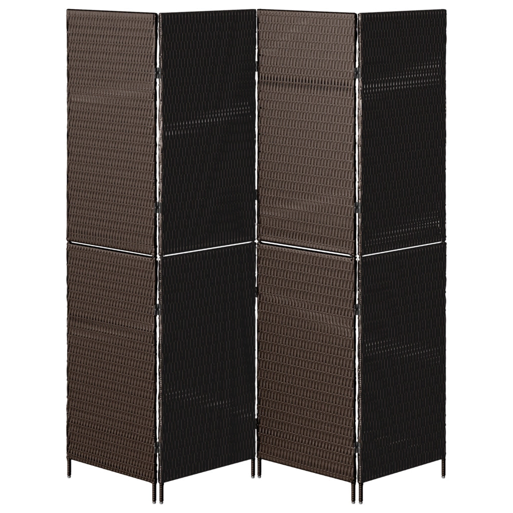 Divisorio per stanze 4 pannelli pieghevole marrone 195x180 cm in poly rattan