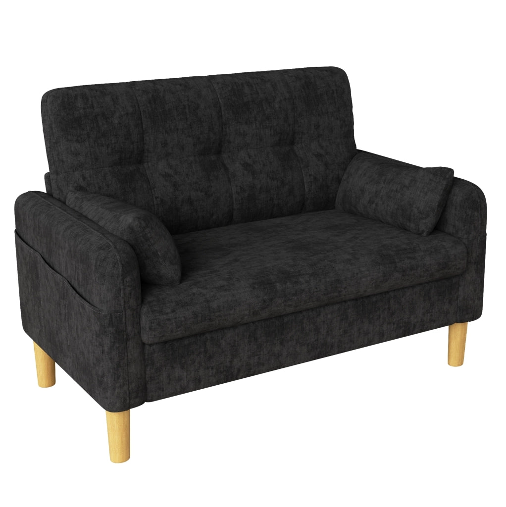 Divano 2 posti ULEVR 119x78x85 cm in ciniglia grigia con 2 cuscini e tasca laterale