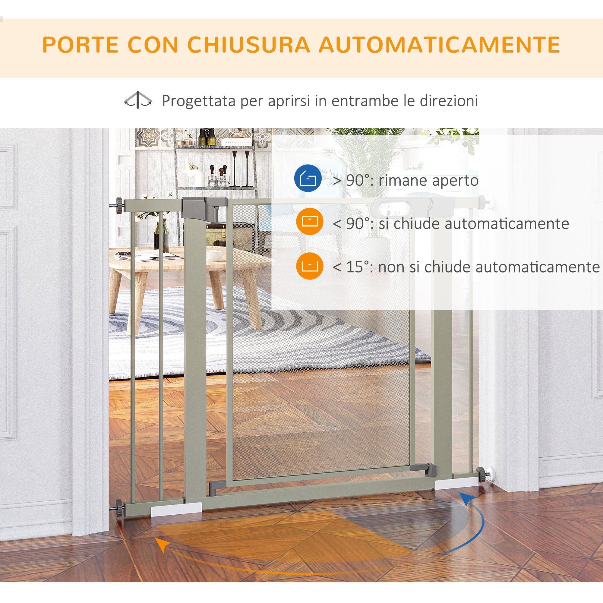 Cancelletto di Sicurezza per Cani Estensibile con Chiusura Automatica 75-103x76 cm Grigio