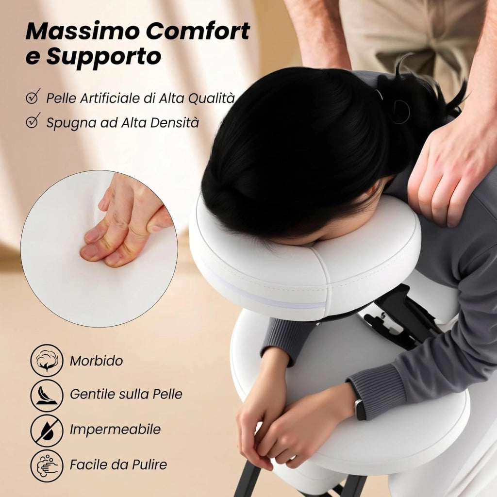 Sedia da Massaggio Pieghevole e Leggera, per Viaggi Tatuaggi e SPA, Sedia da Massaggio con Altezza Regolabile con Poggiatesta e Borsa da Trasporto (Bianco)