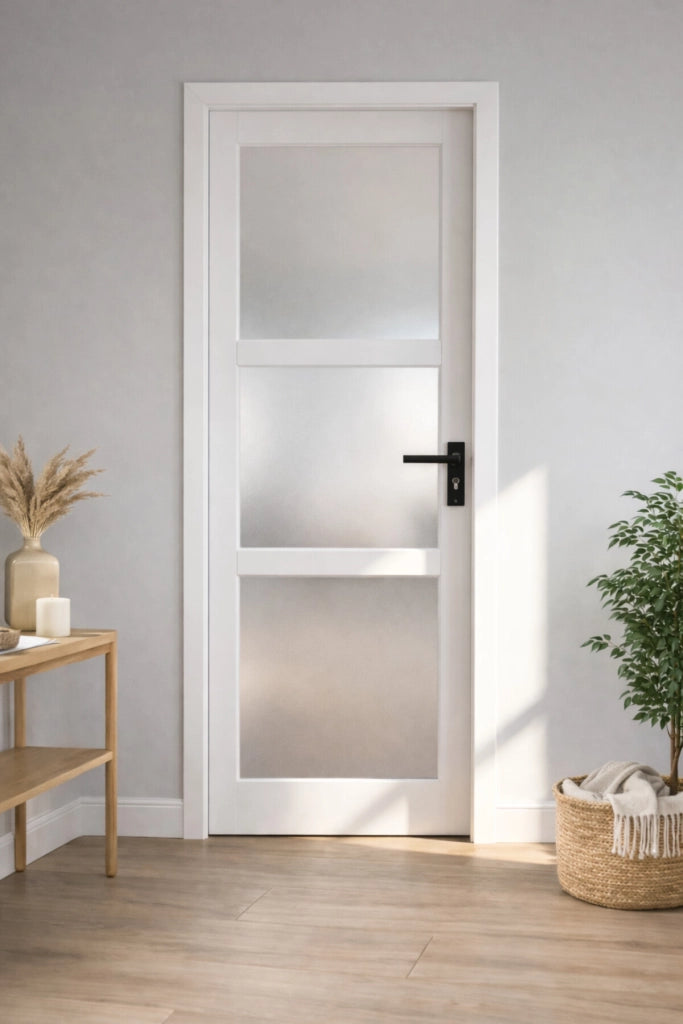Blocco Porta Kenya Vetro Bianco H204 x L83 Pannello Ribs Spinta Sinistra + Maniglia