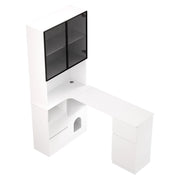 Scrivania ad angolo con 3 cassetti; 2 ante; LED e vano per gatti - per studio