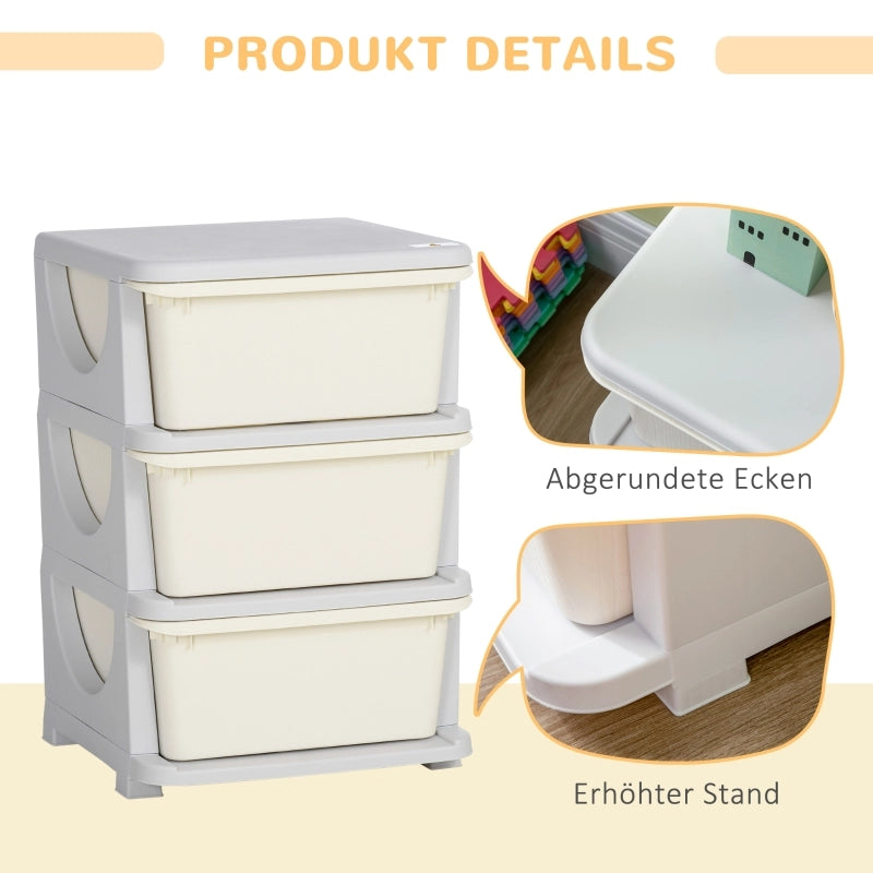 CASSETTIERA Portaoggetti per bambini 37x37x56,5 cm 3 cassetti Crema Bianco