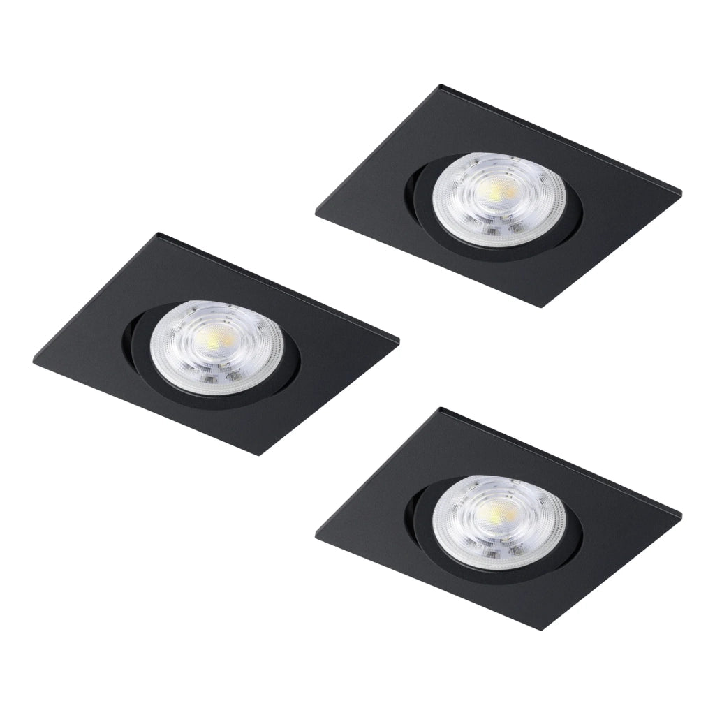 Set 3 Faretti Incasso Quadrati Saliceto Alluminio Nero 3 Luci Led 6W 3X580Lm