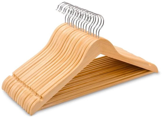Hanger da capo in legno 44,5 cm - Risparmio di spazio - Tanga per pantaloni con presa antiscivolo - Spallacciature - Confezione da 10 pezzi - Finitura lussuosa - Hanger per abbigliamento