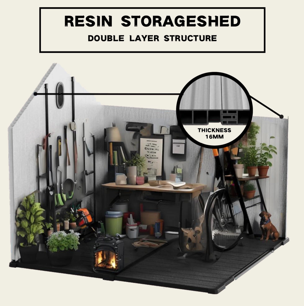 Casetta da giardino in resina a doppia parete 235×285×231 cm grigio e bianco