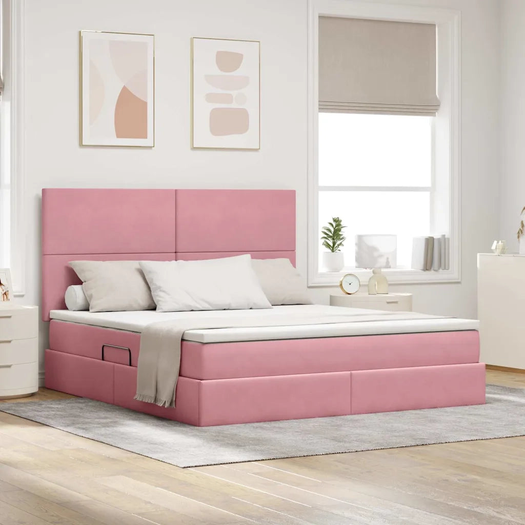 Letto con contenitore LED e materasso Rosa 180 x 200 cm Velluto