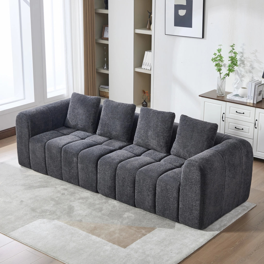 Divano angolare modulare 2 pezzi con assise profonda e schiuma ad alta densità in tessuto velluto grigio scuro