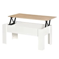 Tavolino con piano sollevabile, tavolino da soggiorno con spazio di archiviazione nascosto, stile moderno, per soggiorno, ufficio, 100x50x45cm, bianco