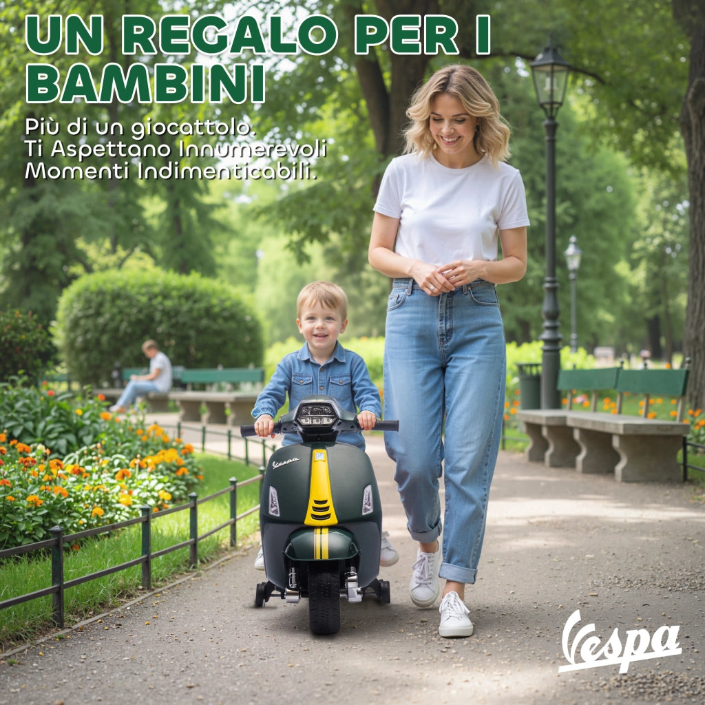 Moto Elettrica per Bambini con Licenza Ufficiale Piaggio Vespa 6V con Rotelle e Luci Verde Scuro