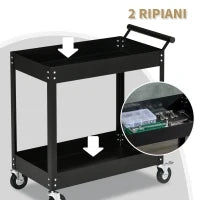 DURHAND Carrello Porta Attrezzi a 2 Ripiani in Acciaio, 84.5x38x84cm, Nero