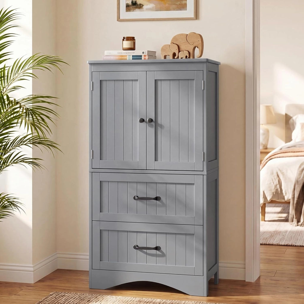 Armadietto da Cucina, Mobile bagno con 2 Cassetti, con Ripiani Regolabili, per Bagno, Soggiorno and Cucina, 60×30×110 cm,Grigio