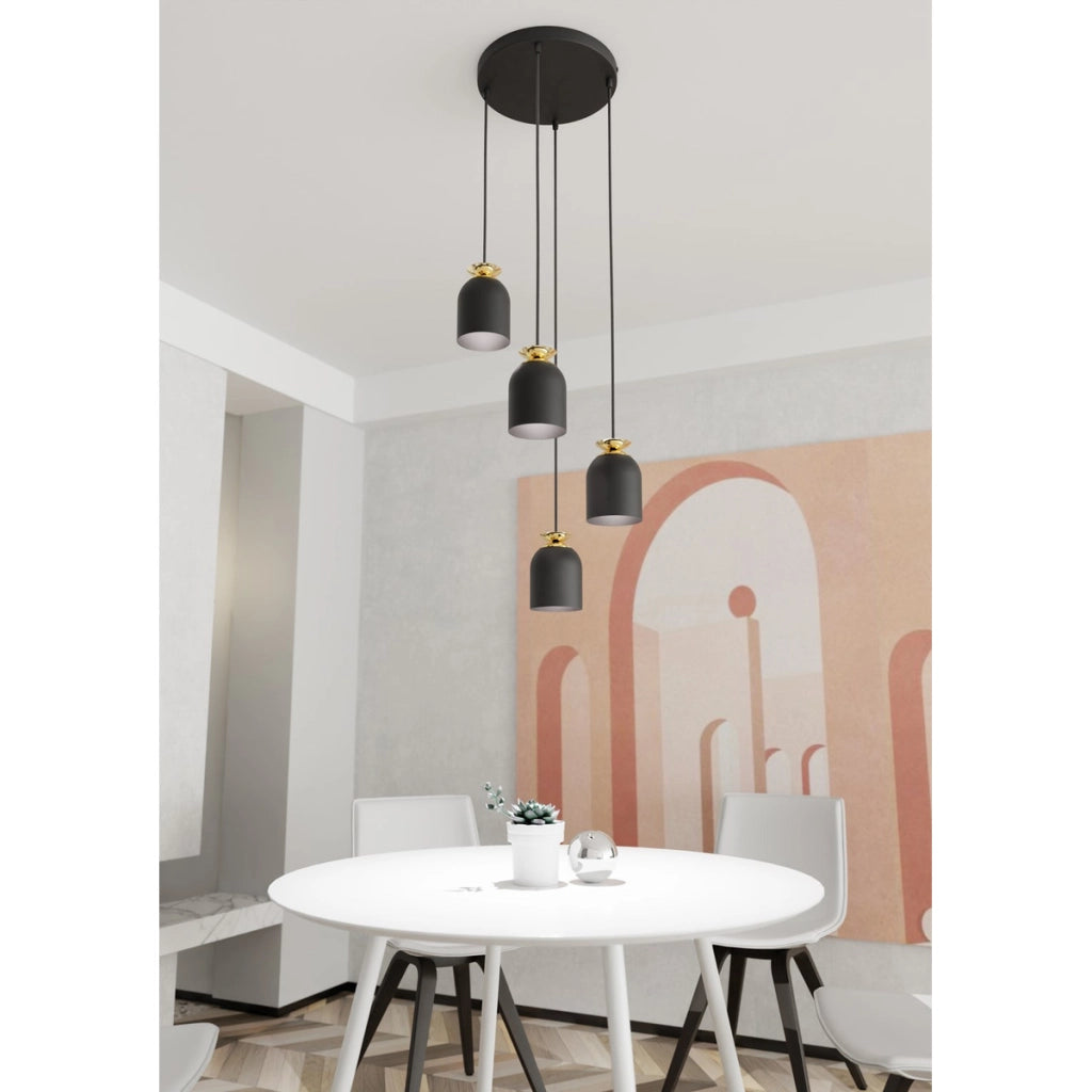 Lampada a sospensione Target in acciaio nero opaco e oro