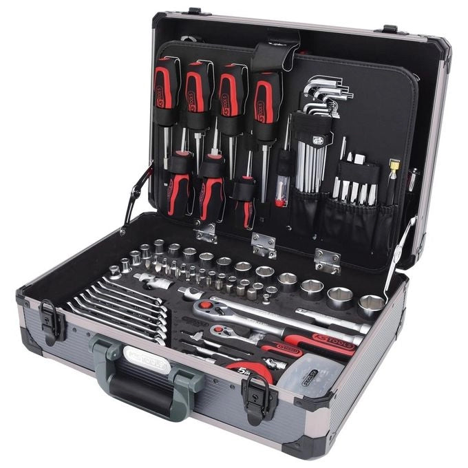 KS Tools 911.0649 Serie Universale di Utensili 149 Pezzi in Acciaio al Cromo Vanadio con Valigetta in Alluminio Attacchi 1-4'' e 1-2'' Meccanismo a Cricco 72 Denti colore Nero