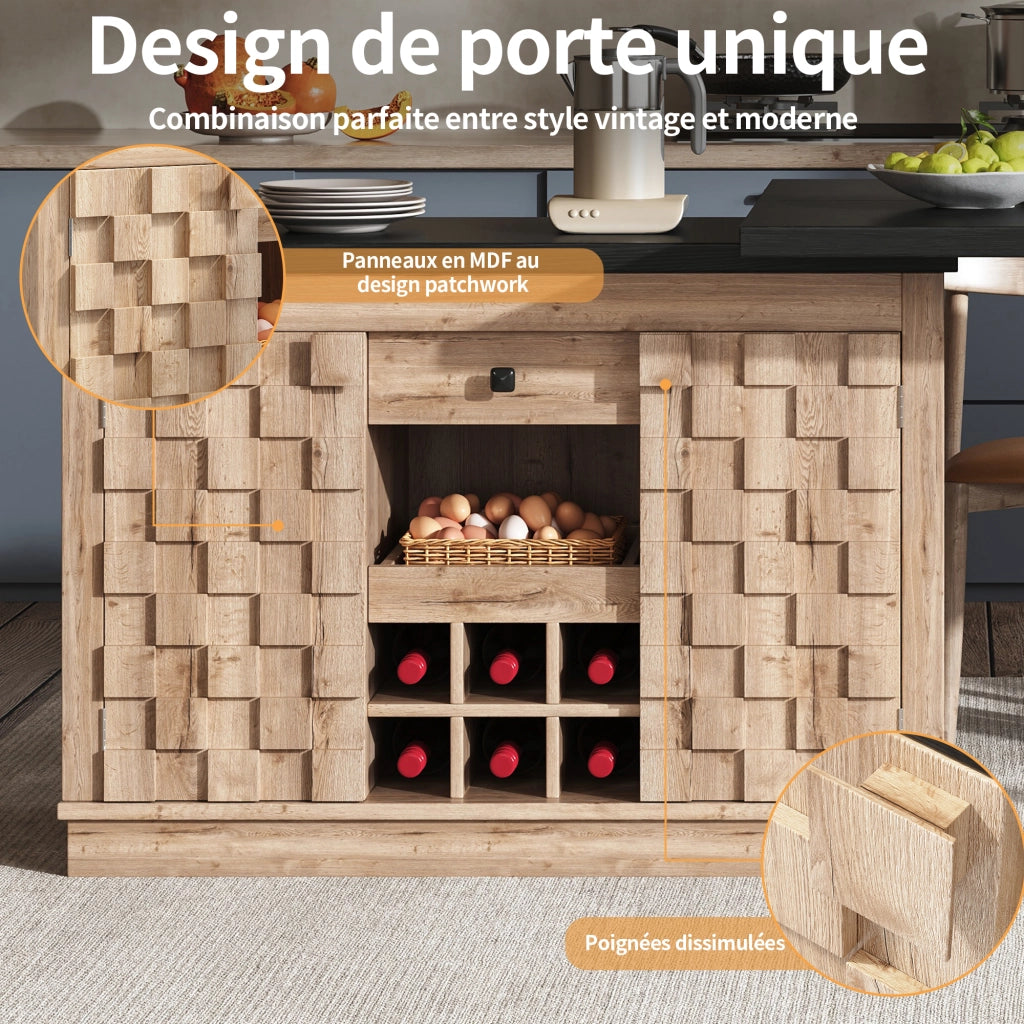 Credenza da cucina girevole 360° con 2 piani; 1 cassetto; portabottiglie rimovibile; per cucina; 120-197 × 40 × 74.2 cm