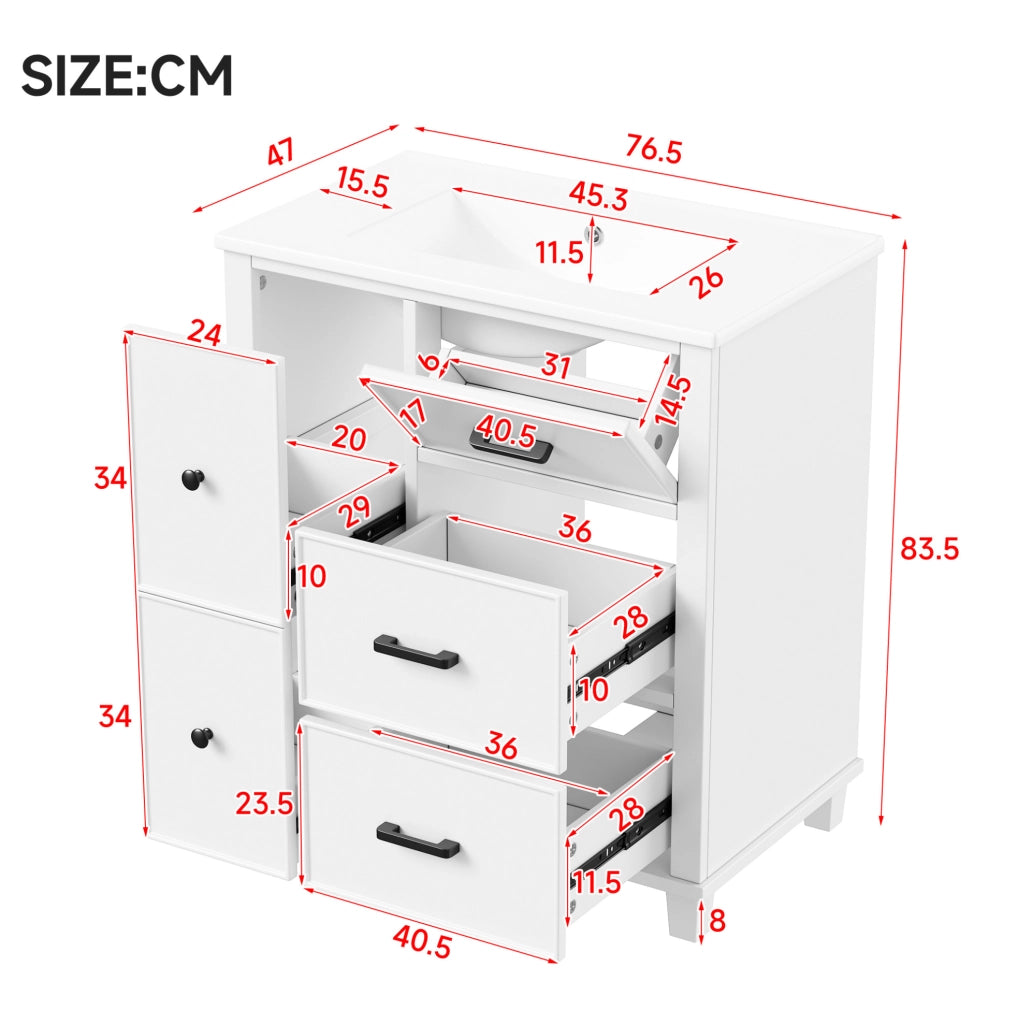 Mobile bagno bianco con lavabo in ceramica e 5 vani