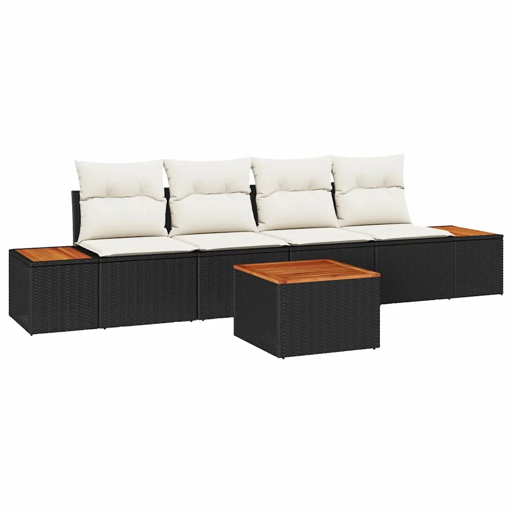 Set Divano da Giardino con cuscino 5 pcs Nero Poly Rattan 3356687