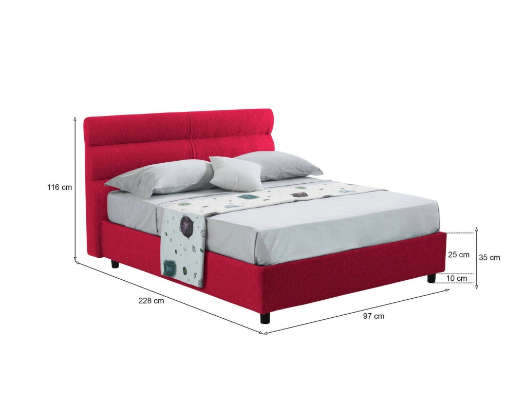 Brenta, Letto Singolo Sfoderabile Made in Italy, Rosso