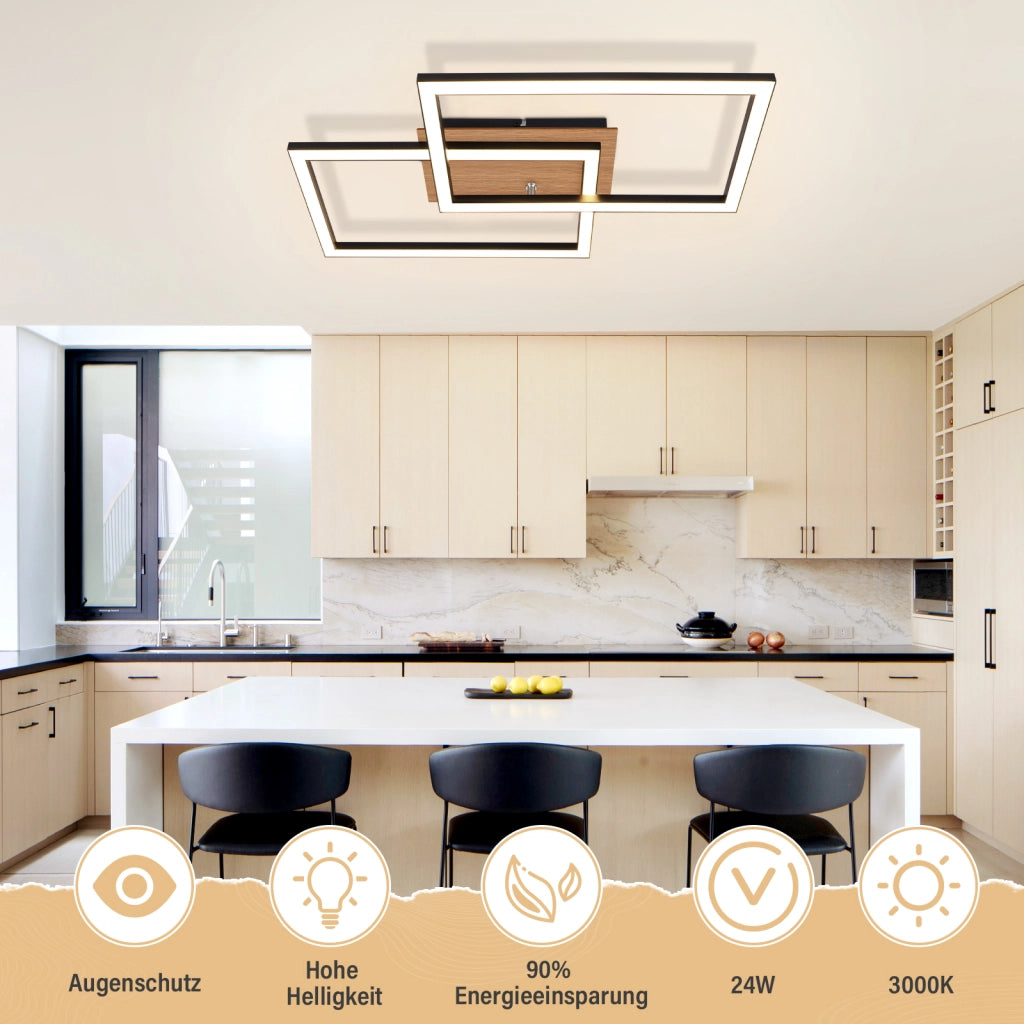ZMH Lampada da soffitto plafoniera LED moderna 24W bianco caldo nero retrò per soggiorno cucina corridoio