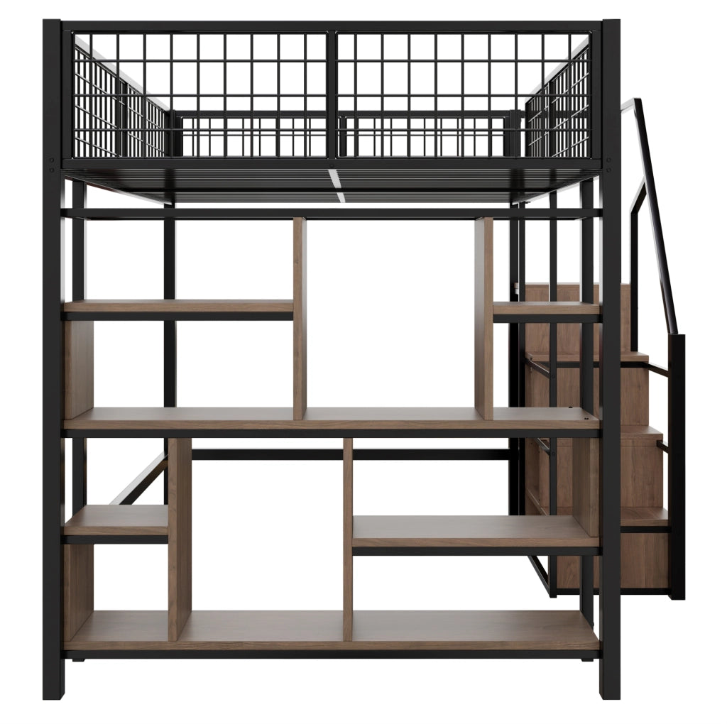 Letto a soppalco 140 x 200 cm con scala contenitore nero