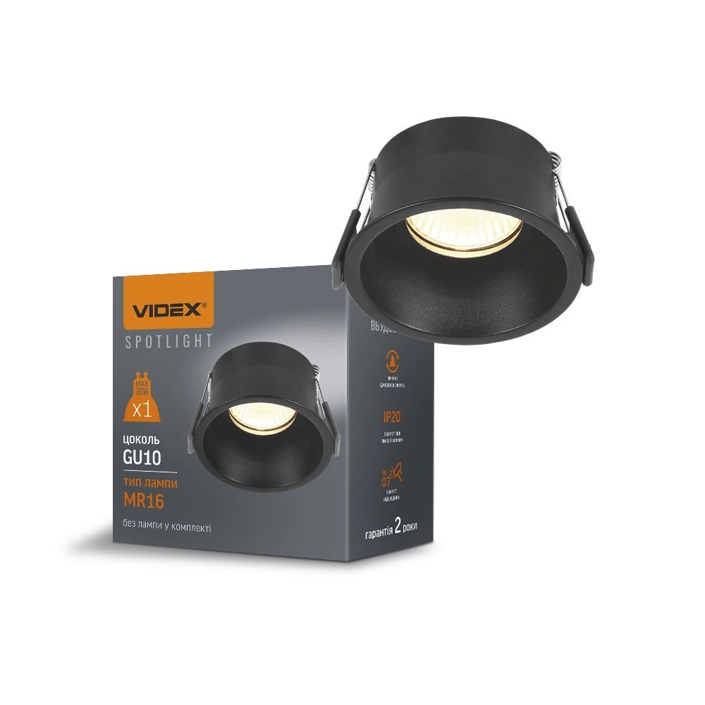 Faretto incasso orientabile tondo nero GU10 Videx Spotlight