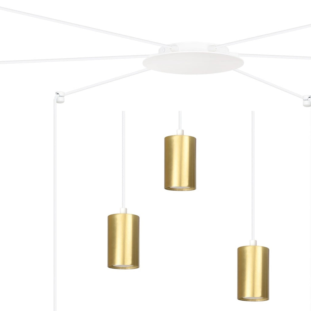 Lampada a sospensione TRAKER con diffusori oro e struttura bianca