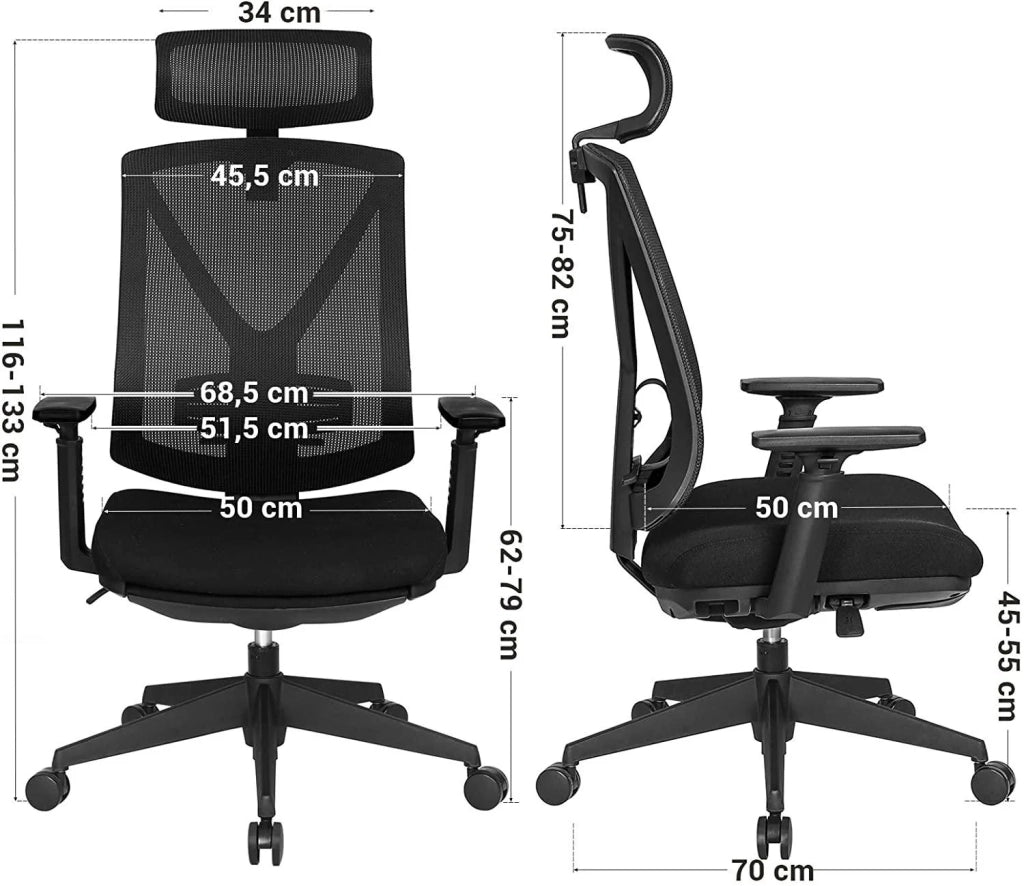 Sedia da ufficio con poggiapiedi sedia da ufficio ergonomica in rete meccanismo di inclinazione (90-135°) carico massimo 150 kg nero 12_0000410