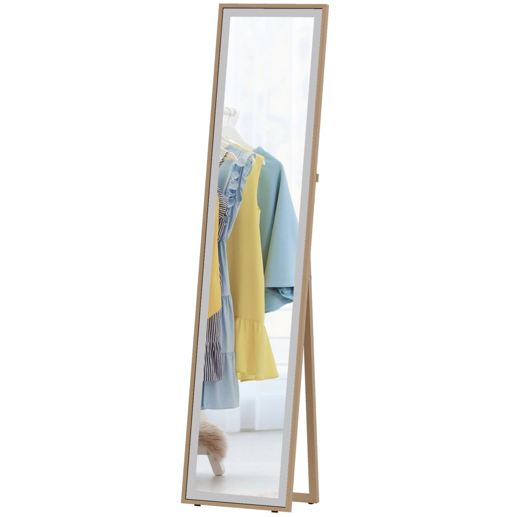 Specchio a Pieno Corpo con Cornice MDF ¨C Zephmum ¨C 37x4x157 cm Argento e Naturale
