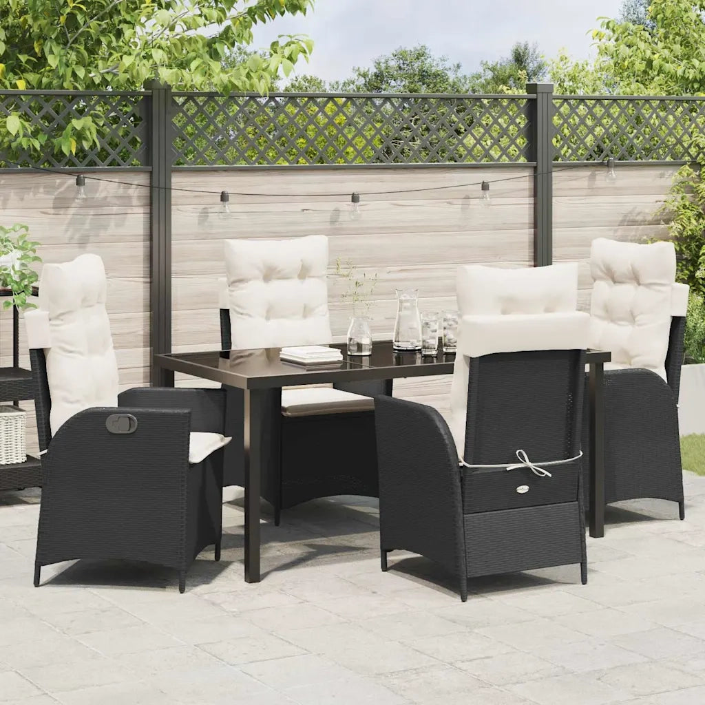 Set da Pranzo per Giardino con cuscino 5 pcs Nero polyrattan 3380480
