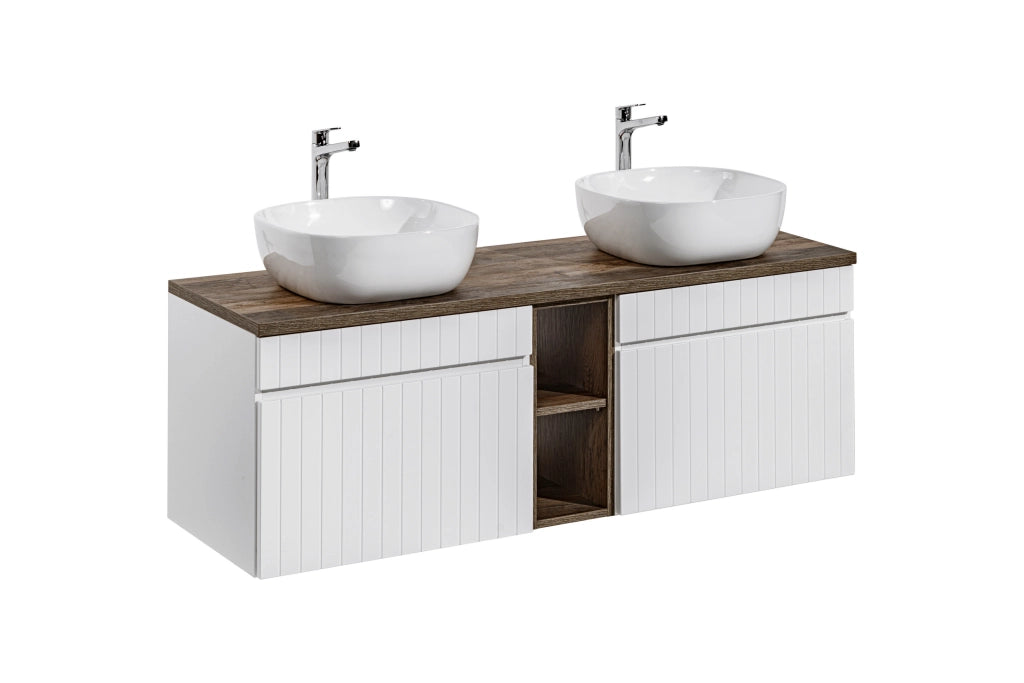 Set mobili bagno 140 cm con piano e 2 lavabi da appoggio Smile Iconic White 140 cm