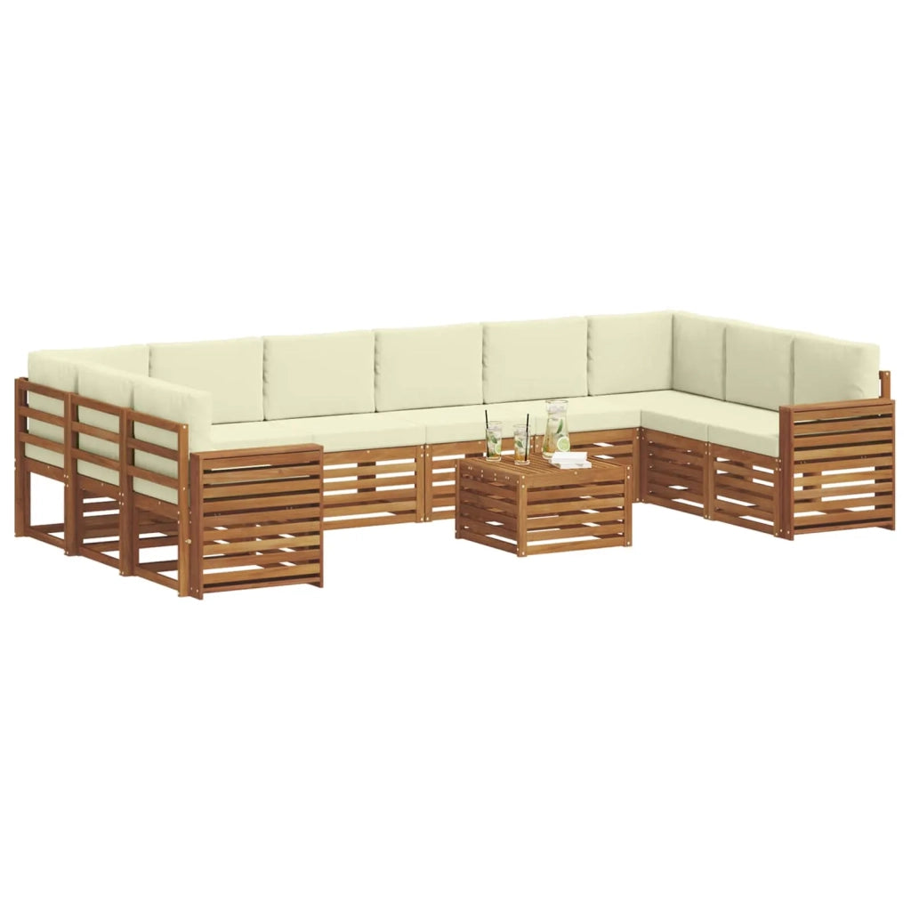 Set di divani da esterno 11 pz Naturale e Crema 3375605