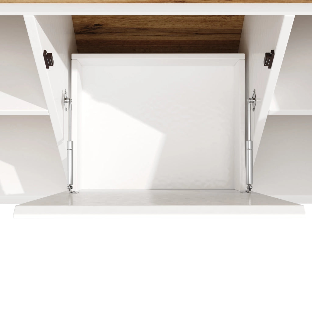 Mobili da cucina, credenze, ante in acrilico, illuminazione a LED, finiture effetto legno, bianco