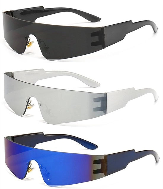 Sole brille 3 pezzi - Sole brille senza bordo Y2K - Sole brille punk - Protezione UV - Materiale PC duraturo - Scharniere rinforzati - Sole brille