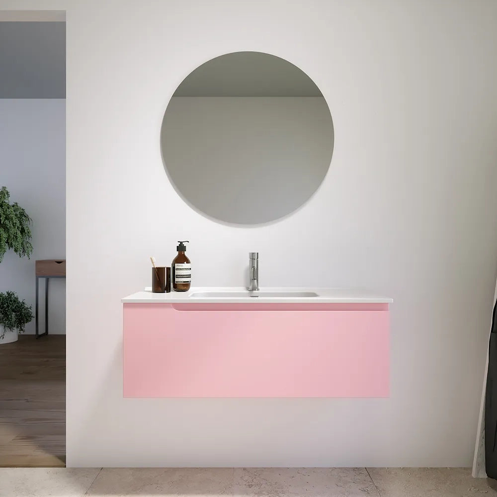 Mobile bagno sospeso 80 cm un cassetto rosa cipria opaco con lavabo | Ardenne