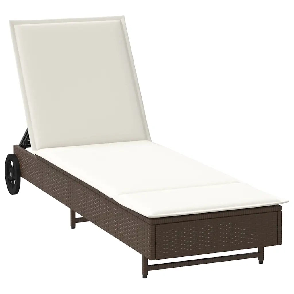 Lettino Prendisole | Sdraio da giardino | Lettino da sole con Ruote e Cuscino in Polyrattan Marrone